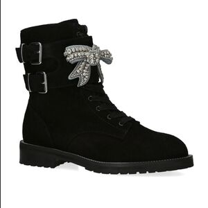 EUC Kurt Geiger Black Suede Ankle Boots with Rhinestone Bow Size 10